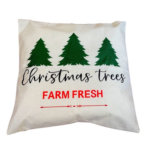 Canvas Christmas Pillow Farmfresh Trees zipper bottom case and insert 17x17 inch - Picture 1 of 7